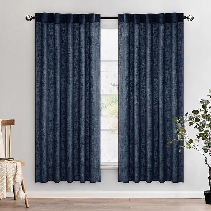 MIULEE Navy Blue Linen Curtains 72 Inch Length 2 Panels by MIULEE