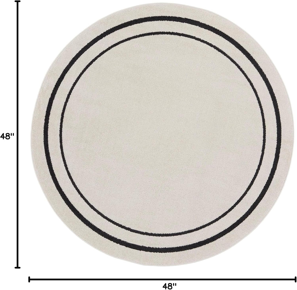 Nourison Home Nourison Essentials Ivory/Black 4' x Round Area Rug - Easy Clean, Non Shedding, Bed Room, Living Room, Dining Room, Kitchen (4' x Round)