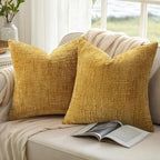 decorUhome Summer Mustard Yellow Chenille Euro Sham Throw Pillow Covers 22x22 - Image 9