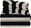 Black Striped Towels Set for Bathroom, 8 Piece Cotton Towels