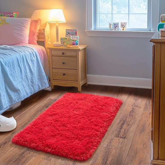 Small Area Rug, 2x3 Red Rug for Bedroom Shaggy Throw Rugs for Girls Room - Image 5