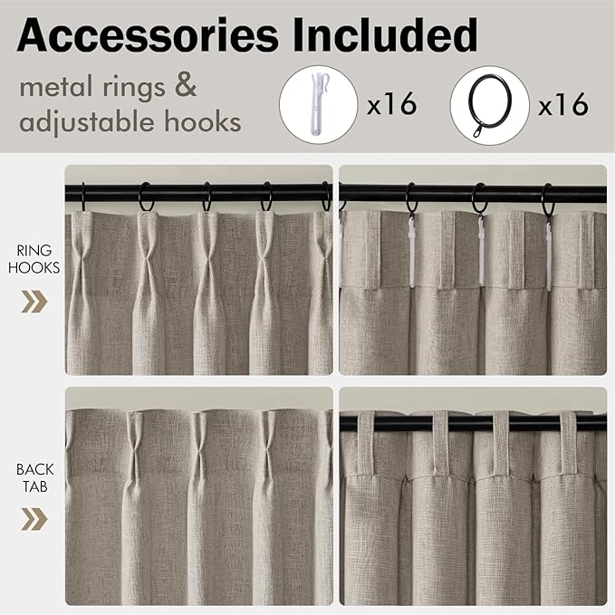 MIULEE Pinch Pleated Thick Linen Curtains 108 Inches Length 2 Panels - Image 8
