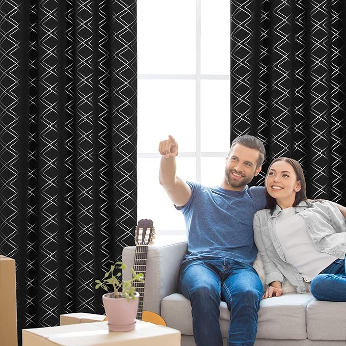 Deconovo Black Out Curtains for Bedroom Livint Room Nursery Geometry Silver - Image 3