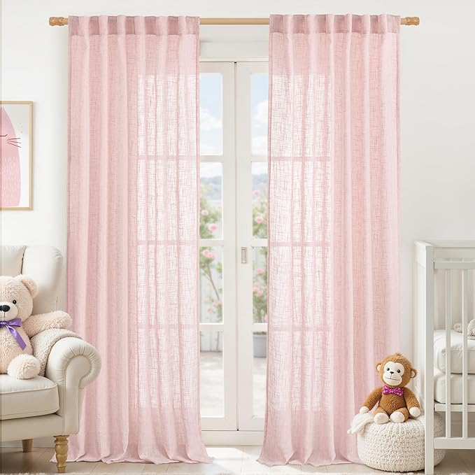 LAMIT 95 Inches Long Pink Linen Curtains by LAMIT