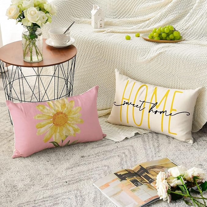 AVOIN colorlife Home Sweet Home Spring Summer Flowers Pink Throw Pillow Covers - Image 4
