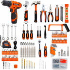 CARTMAN 260-Piece Tool Set With 12V Cordless Drill, Orange Drawer Tool Box