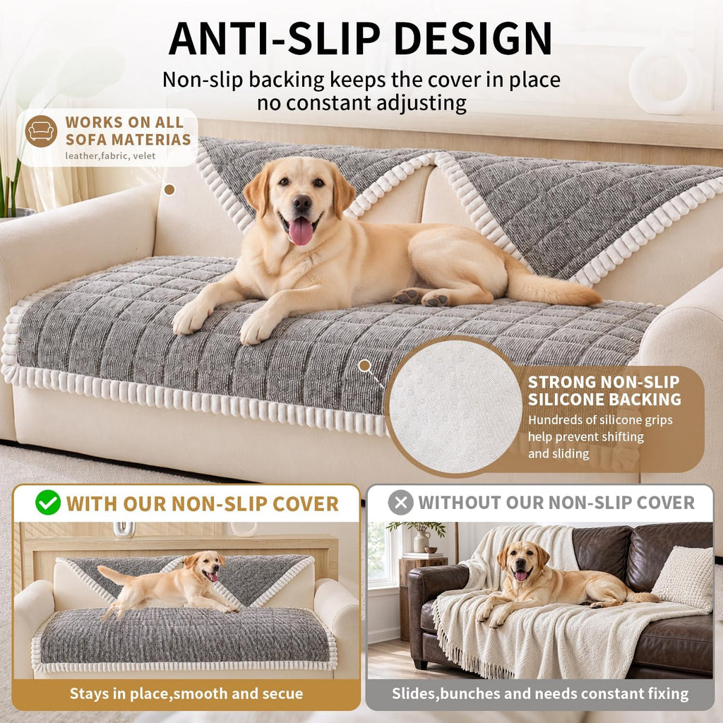 Chenille Dog Couch Cover, Non Slip Sofa Protector, Dark Gray 35"x62"