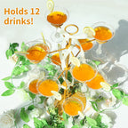 QPIX DIGITAL Champagne Tower,Metal Cocktail Tree Stand 3 Tier - 12 Holders For Champagne, Cocktails, Martini, Margarita Cups at Weddings,Bridal Parties & Events,Cocktail Glass Gold Holder
