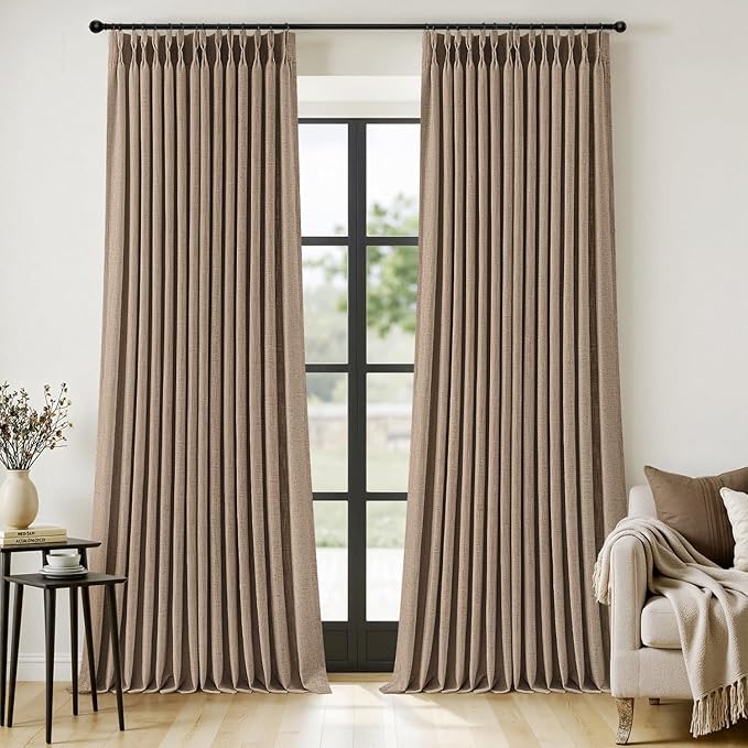 MIULEE Pinch Pleated Thick Linen Curtains 108 Inches Long 2 Panels by MIULEE