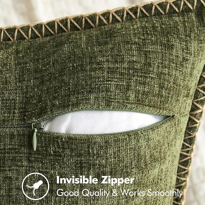 MIULEE Pack of 2 Couch Throw Pillow Covers 18x18 Inch Olive Green Farmhouse - Image 3