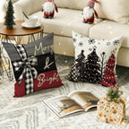 Merry Christmas Joy Xmas Trees Red Throw Pillow Covers, 20x20 Inch Christmas Winter Holiday Cushion Case Decoration for Sofa Couch Set of 4