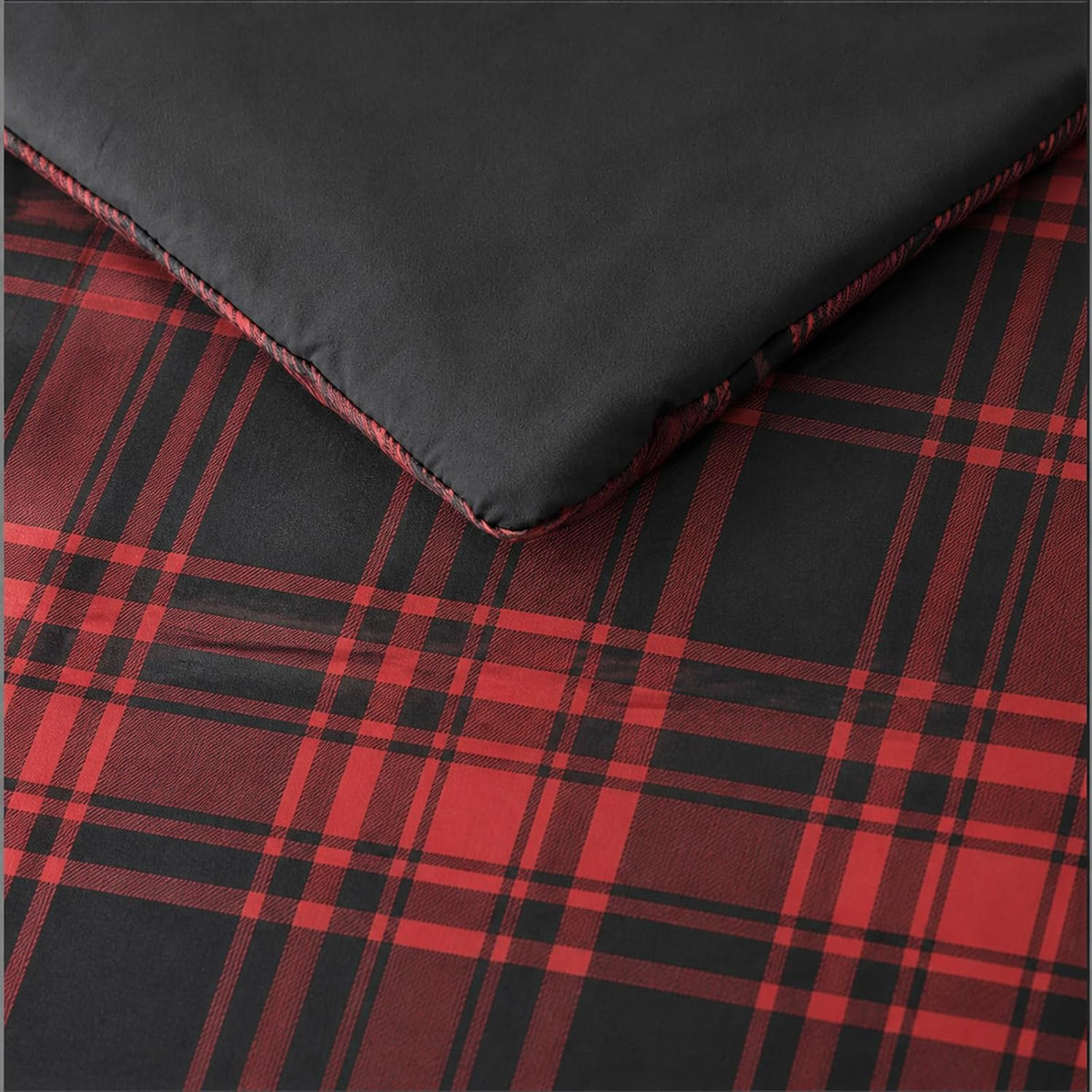 MaiRêve Plaid Queen Comforter Set Red Black 7 Pieces Bed in a Bag