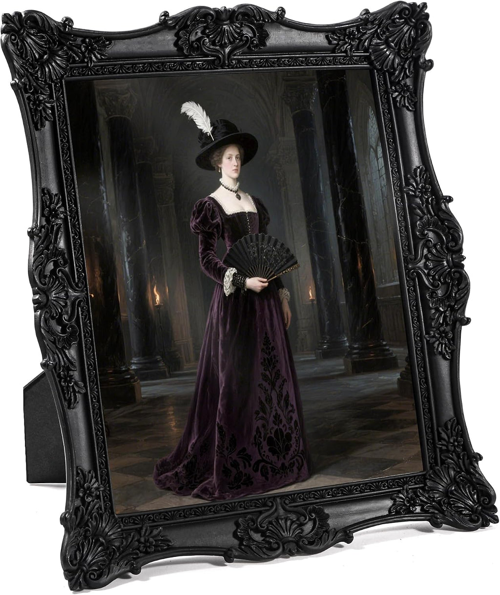 Picture Frame,Vintage Black Ornate Textured Hand-Crafted Resin Photo Frame with Easel & Hook for Tabletop & Wall Display, Retro Design Home Decor (Black, 8x10inch)
