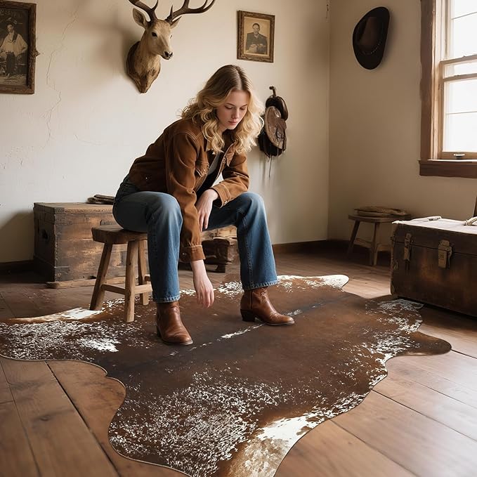 AROGAN Western Decor Faux Fur Cowhide Rug, 4.6×5.2 Feet Premium Animal Skin Cow - Image 5