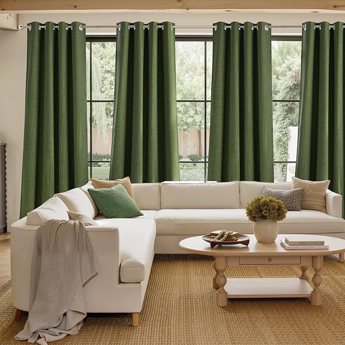 NICETOWN Short Faux Linen Froest Green Blackout Curtains 63 inches Long - Image 4