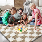 Checkered Area Rugs for Living Room 8x10, Fluffy Beige and White Checkered Rug - Image 3