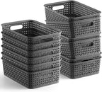 NETANY Plastic Storage Baskets - 8 Pack, Gray, Durable, Easy to Use, Flexible, Multi-Purpose, Ideal for Closets, Cabinets, Shelves, Countertops