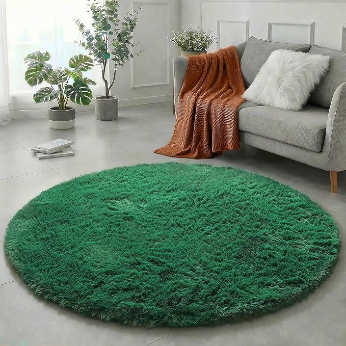 Amdrebio Dark Green Round Rug 4Ft by Amdrebio