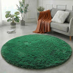Amdrebio Dark Green Fluffy Round Rugs 5Ft - Image 3