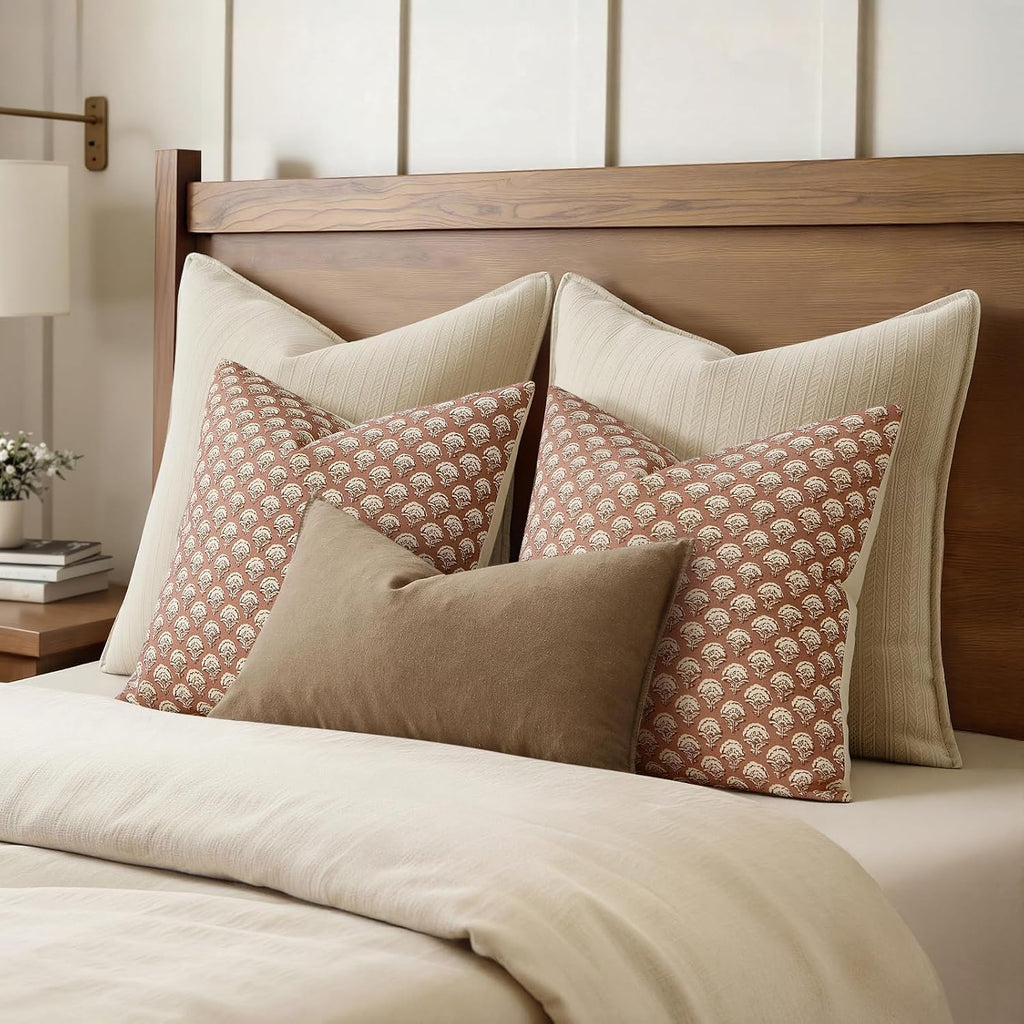 MIULEE Floral Print Decorative Pillow Covers 20x20, Almond