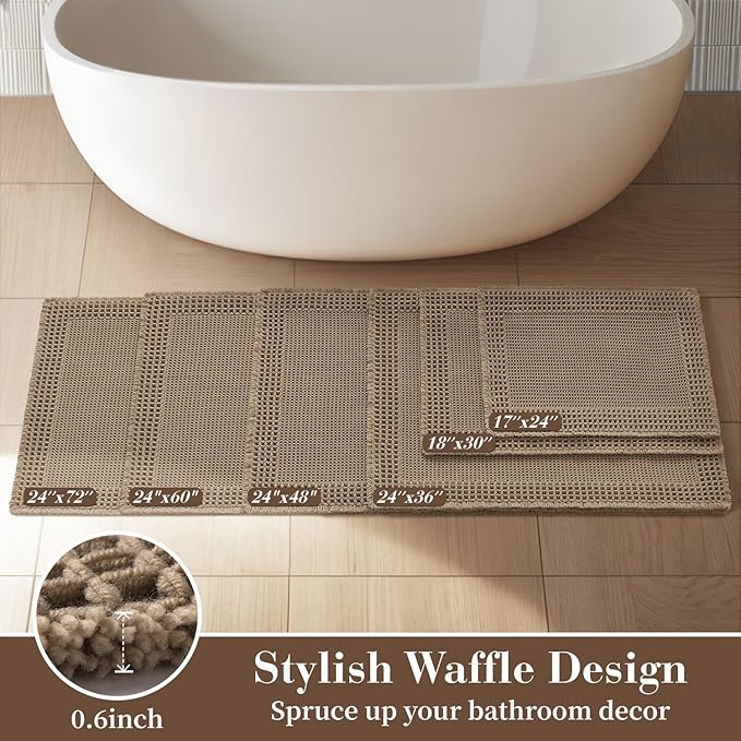 RESARE Waffle Bath Mat for Bathroom, Super Absorbent Bathroom Rugs Non Slip - Image 5