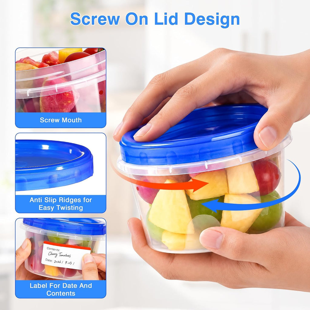 16 Pack 16 oz Reusable Freezer Storage Containers with Twist Top Lids