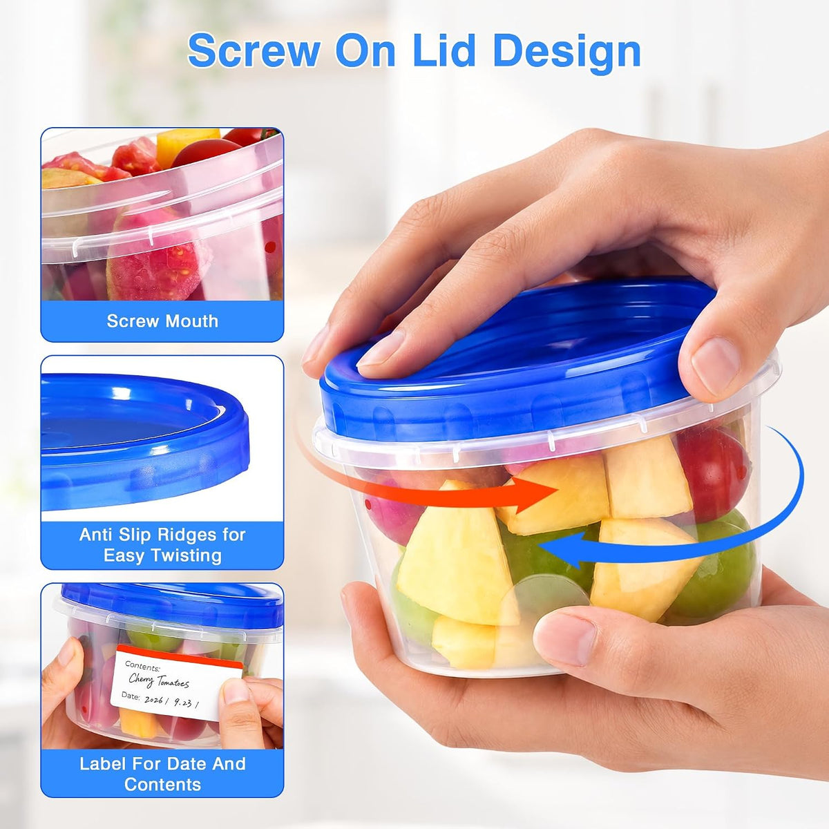 16 Pack 16 oz Reusable Freezer Storage Containers with Twist Top Lids