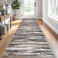 Lansny Modern Abstract Runner Rug 2.6x10, Dark Light Brown White Washable Long by lansny