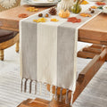 Wracra Linen Table Runner, Stripe Table Runners 72 Inches Long Coffee