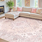 RELEANY Area Rugs 7'x9' Washable Non-Slip, Floral Vintage Distress Print by RELEANY