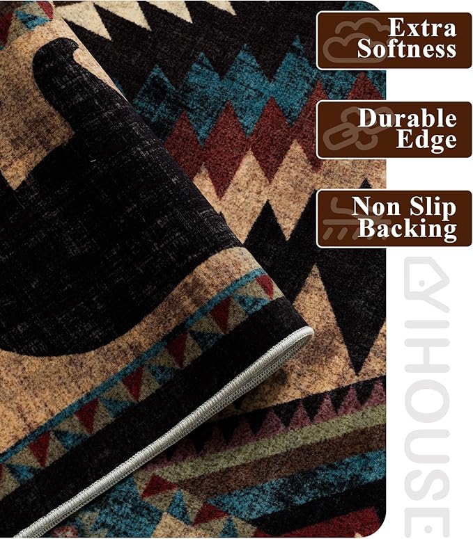 YIHOUSE Rustic Cabin Area Rug 4x6, Machine Washable Lodge Bear Rug, Non-Slip - Image 4