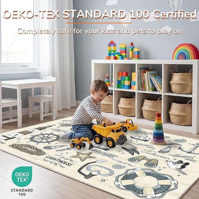 OPPODREAM Nautical Soft Area Rugs 5x7, Washable Beige Rug - Image 3