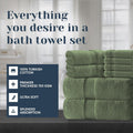 White Classic Luxury Forest Green Bath Towel Set of 8-100% Turkish Cotton