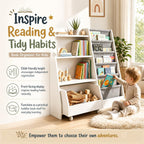 Kids Bookshelf and Toy Storage - Wooden Toddler Book Shelf with Drawer