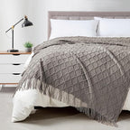 BOURINA Dark Grey Throw Blanket 50 x70 Inches Jacquard Argyle Throw Textured by BOURINA