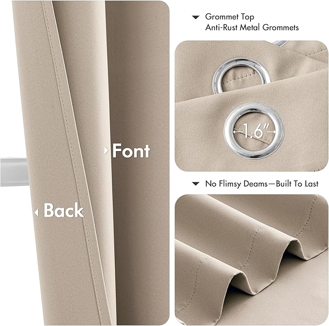 MIULEE Taupe Blackout Curtains for Bedroom Living Room 84 Inches Long 2 Panels - Image 4