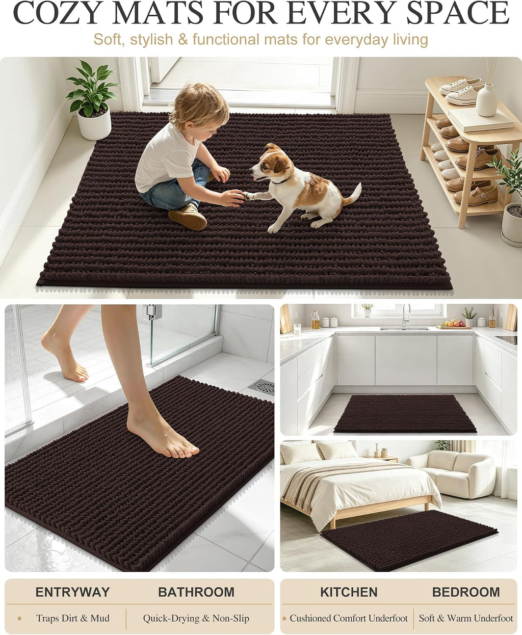 Smiry Thick Bathroom Rugs 30x20, Extra Soft Absorbent Chenille Bath Mat