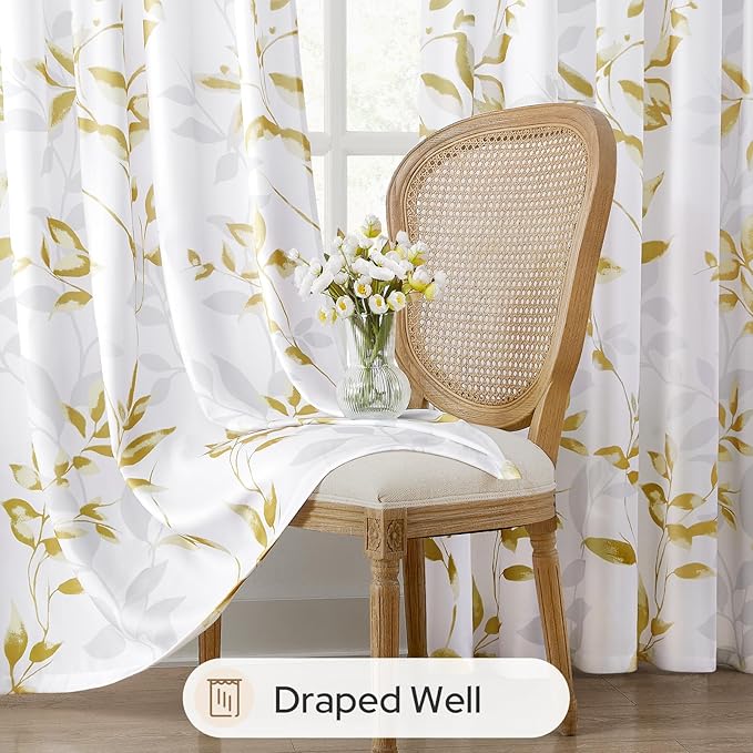 HOMEIDEAS Non-See-Through Gold and White Privacy Sheer Curtains 52 X 96 Inches - Image 4