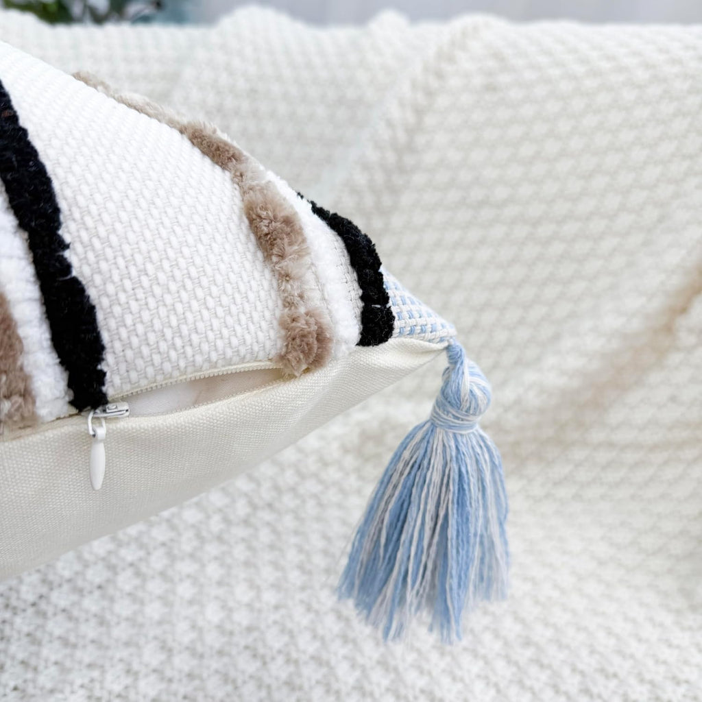 NUYECY Chenille and Cotton Long Pillow for Bed, Striped Textured Boho Lumbar Throw Pillow Cover 14x36, Neutral Accent Decorative Extra Long Body Pillow Case for Couch, Sofa, Bedroom, Khaki