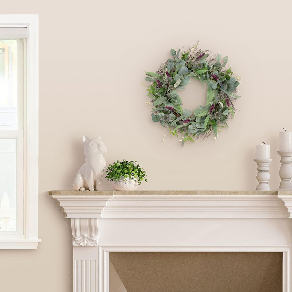 24" Artificial Lavender Floral Spring Wreath with Green Leaves