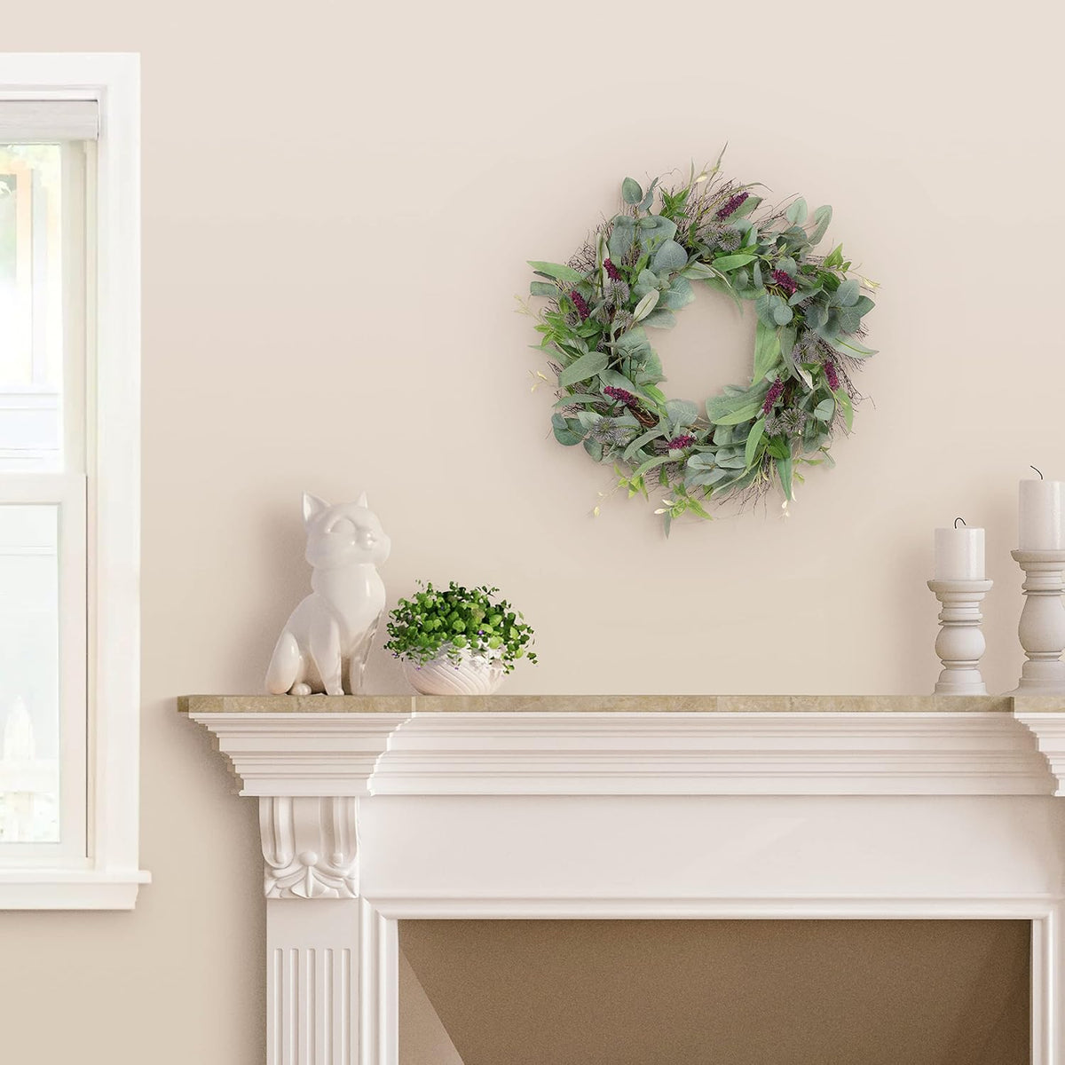 24" Artificial Lavender Floral Spring Wreath with Green Leaves