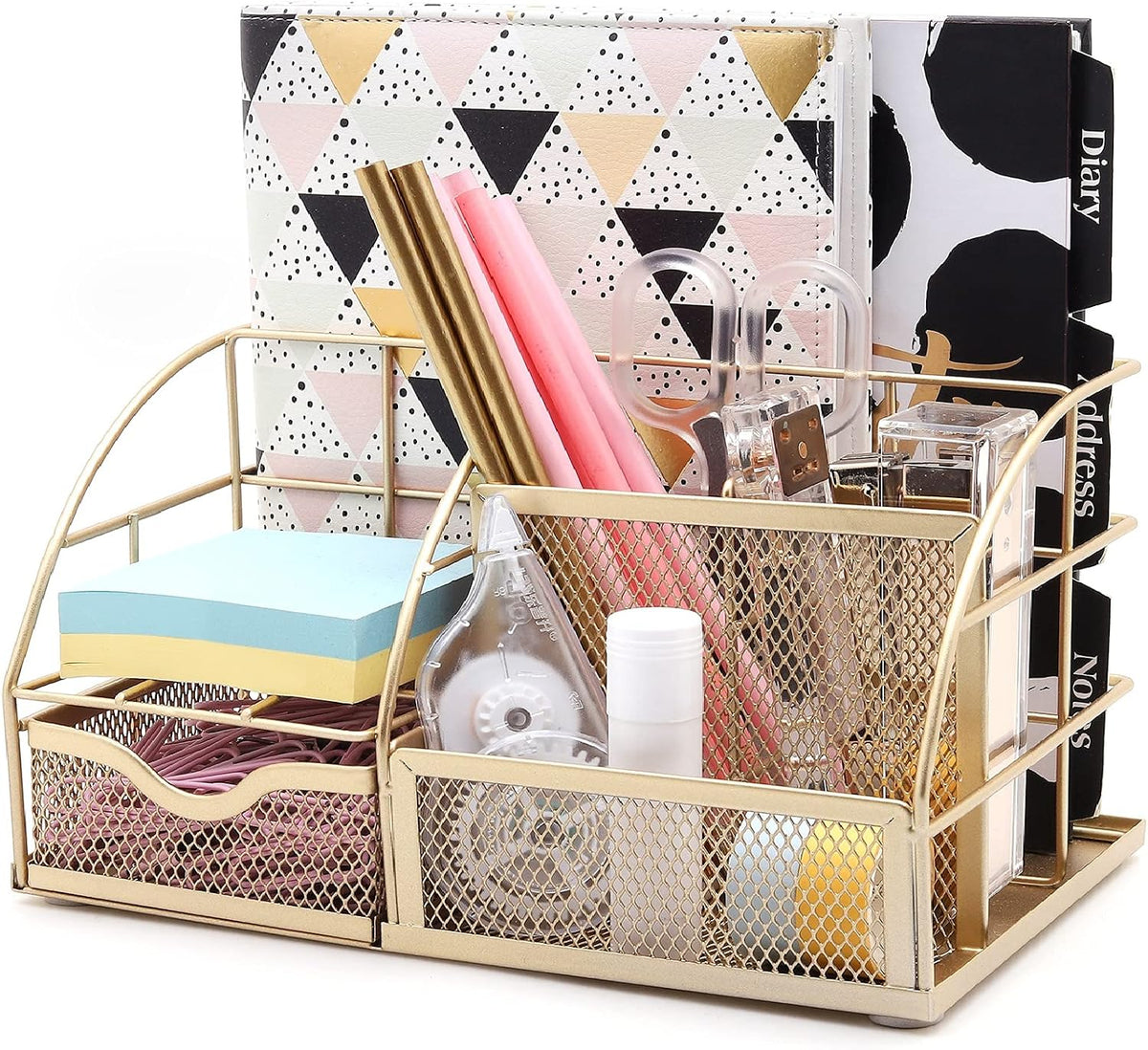 Exerz Desk Organizer 7 Compartments Metal Mesh Pen Holder Caddy White