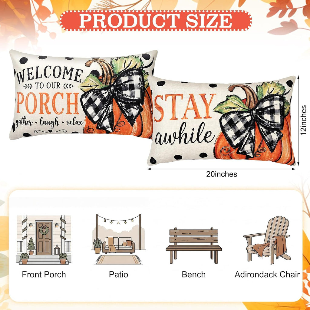 Irenare 2 Pack Fall Pumpkin Pillow Covers 12x20 Outdoor Rustic Porch Decor