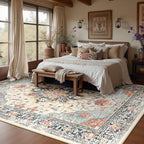 Area Rugs 8'x10' Washable Non-Slip, Floral Vintage Distress Print Pattern - Image 3