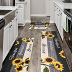 Sunflower Kitchen Mat Set of 3, Kitchen Decor and Accessories(Black White)