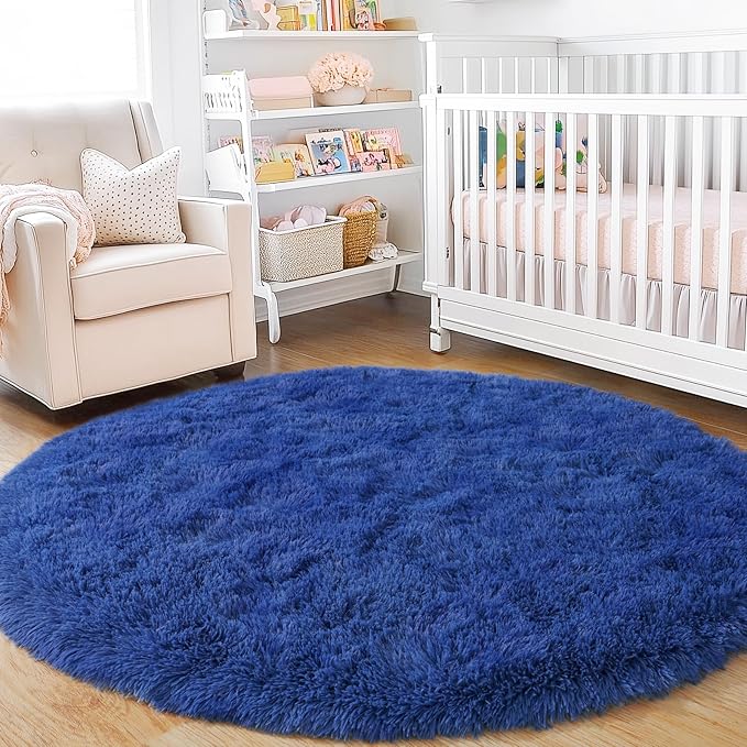6‘x6’ Blue Round Rug for Bedroom, Ultra Soft Fluffy Circle Rug for Kids Girls - Image 6