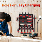 Power Tool Organizer Wall Mount with Charging Station, Garage 4 Drill Storage Shelf with Cordless Tool Holder, Heavy Duty Rack with 8 Outlet Power Strips and Hooks, Gift for Men, Husband (4 Layer)