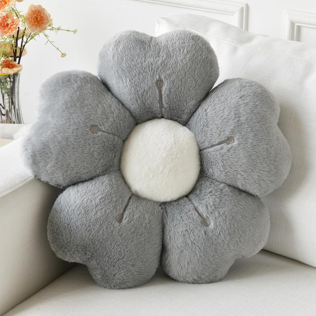 Flower Pillow, Cute Daisy Decorative Throw Pillows, Grey, 15 Inches