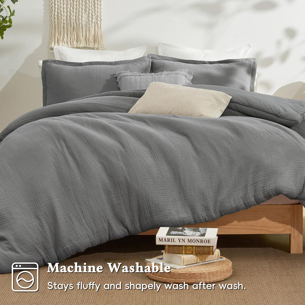 David's Home Cotton Softer Muslin Comforter Set, Twin Size, Grey