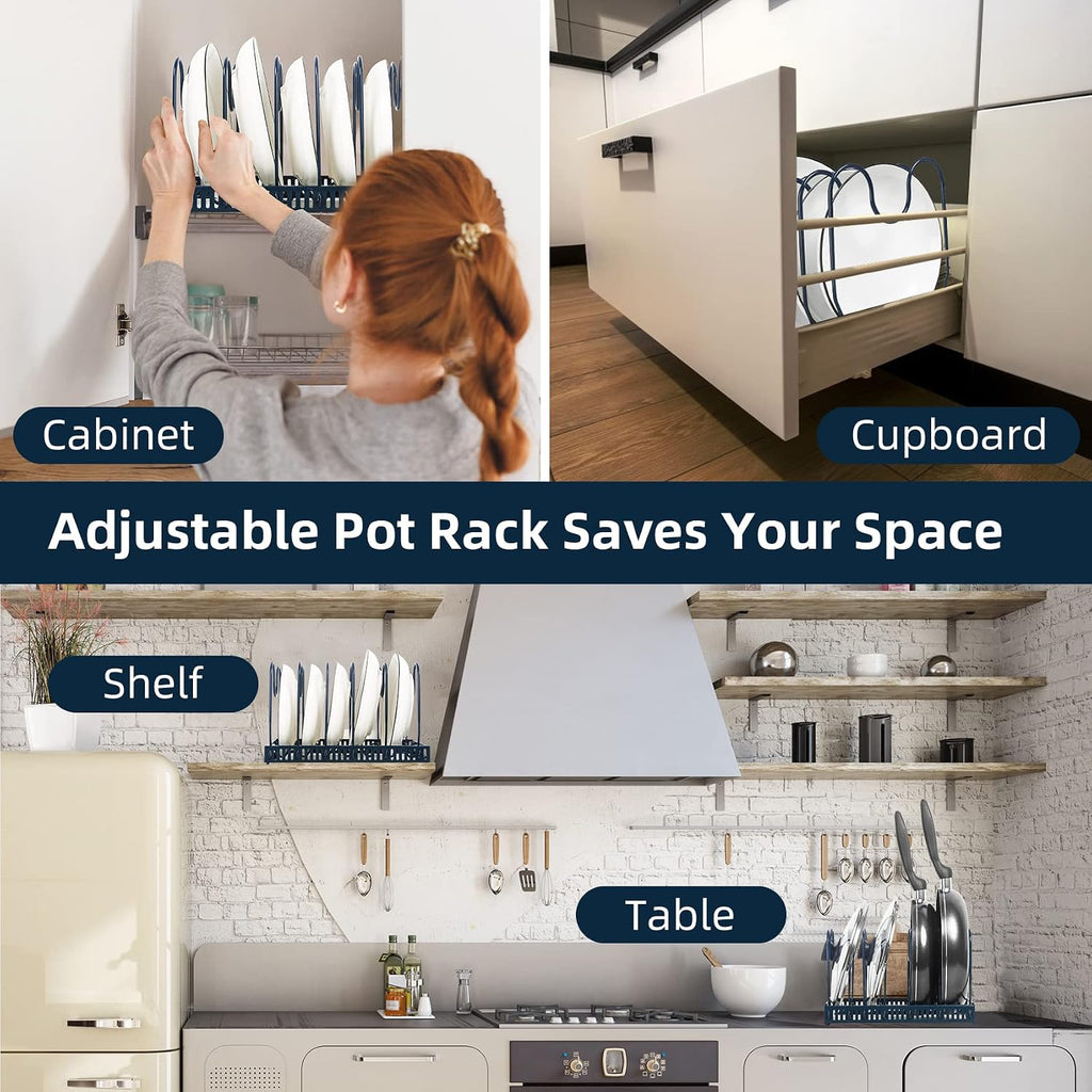 ROOHUA Pot and Pan Lid Organizer Rack for Under Cabinet, 12"-23" Expandable
